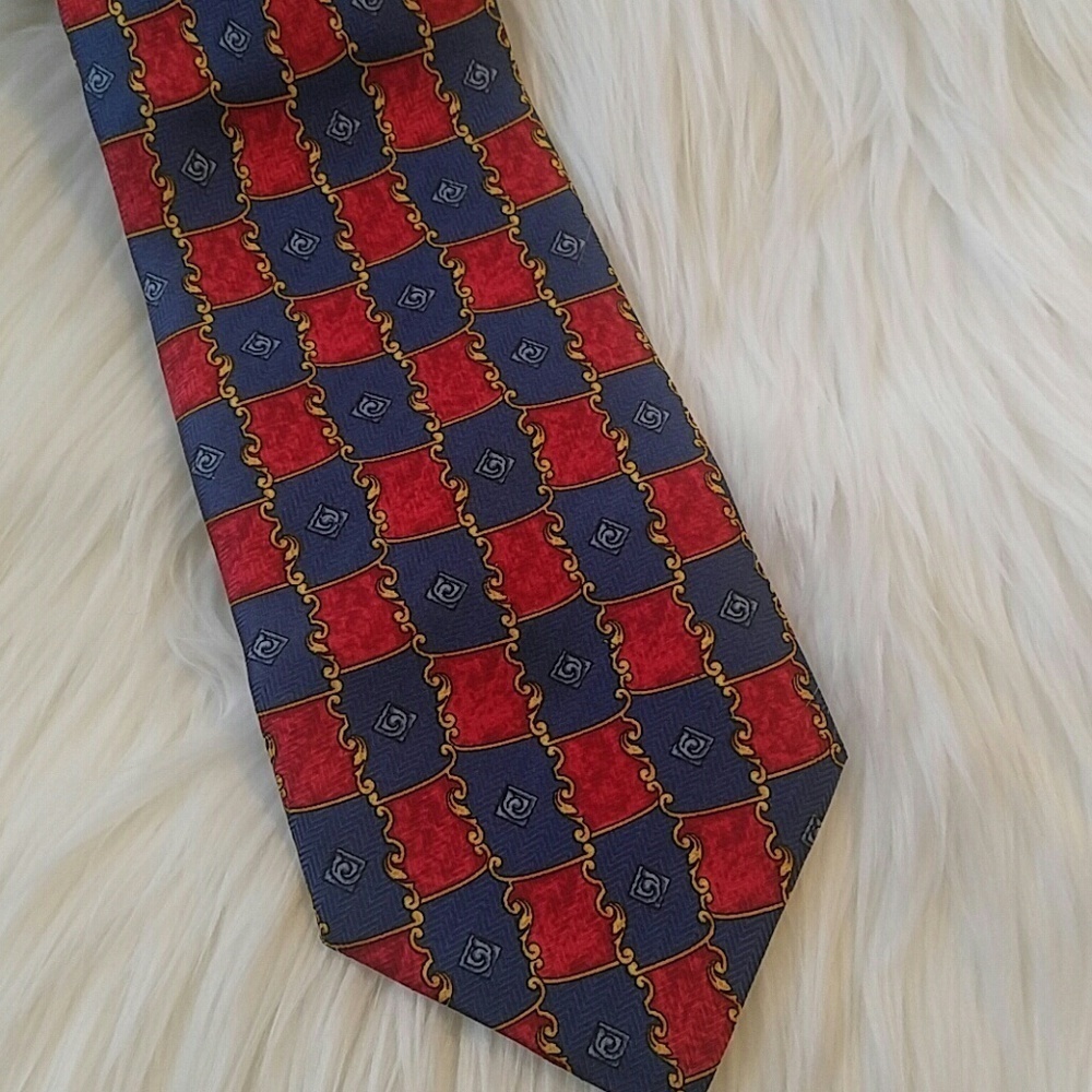 Giampiero Valenti Red Blue Silk Tie Italy 58"
